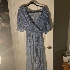 Elegant Blue Floral High Low Dress